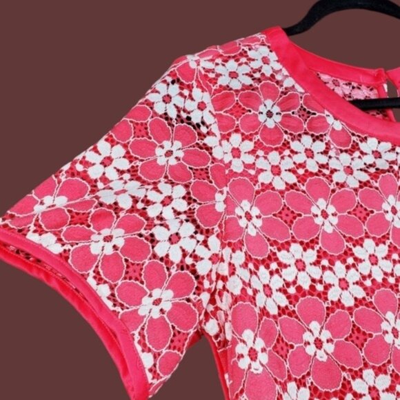 Madison Leigh Womens Short Sleeve Coral Pink White Floral Lace Dress Size 16 NWT - Picture 5 of 8